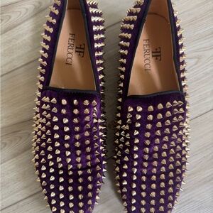 FERUCCI PURPLE VELVET GOLD SPIKES SLIPPERS  LOAFER SIZE 9 PROM WEDDING SHOES